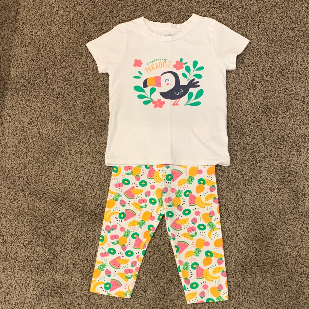 5T Joe Fresh Tee/Capris Set - White Toucan Tee with Bright Fruit-Print Capris